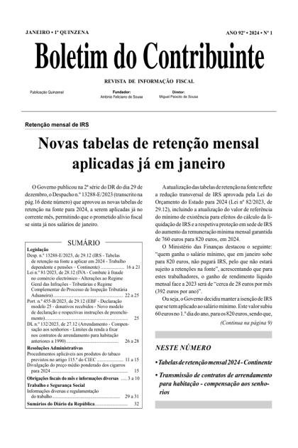 Boletim do Contribuinte – 1/01/2024